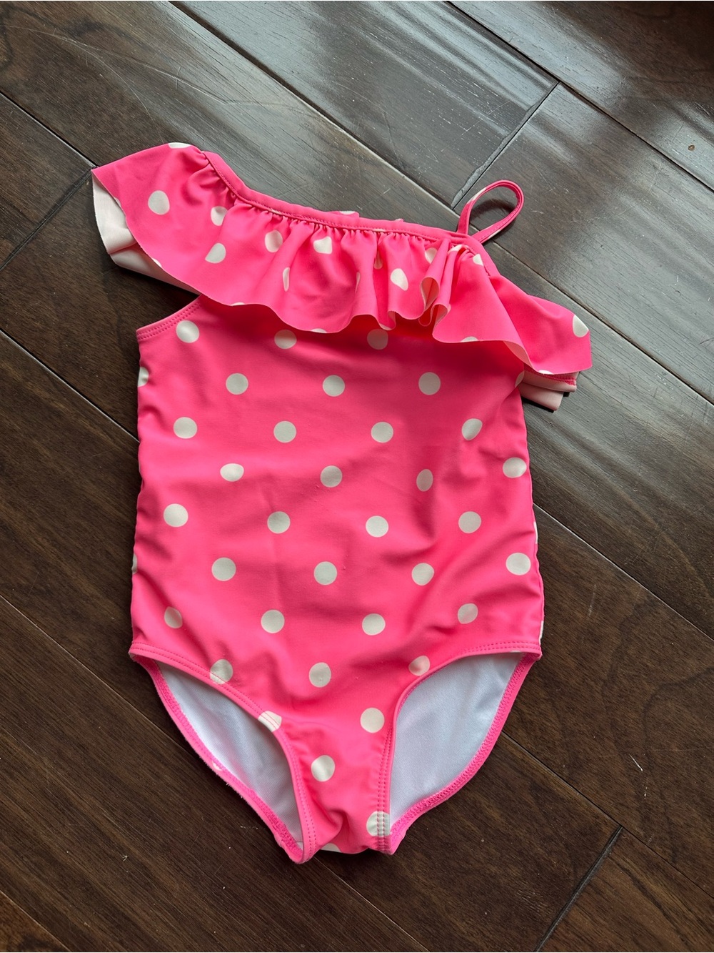 Carter's Hot Pink Polka Dot Ruffle One-Shoulder Swimsuit Size 5
